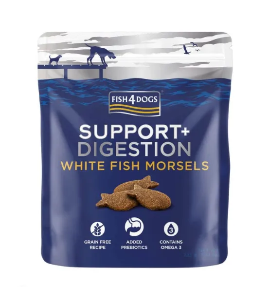 Fish4Dogs Support+ Digestion White Fish Morsels Snack para Cão 225 g