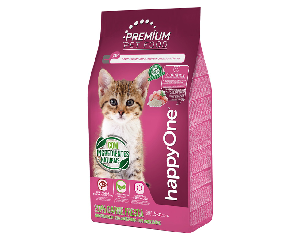 HappyOne Premium Gatinho Carne Fresca Ração Seca para Gato 1,5 kg