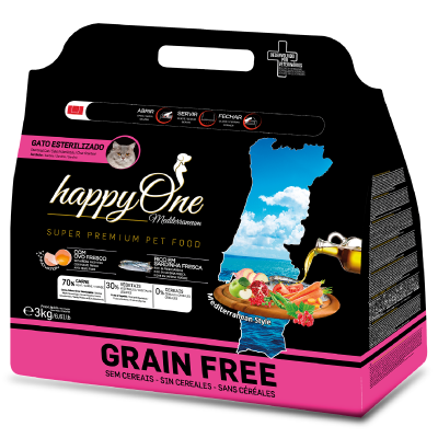 HappyOne Mediterraneum Cat Sterilized Sardine Ração Seca para Gato 7 kg