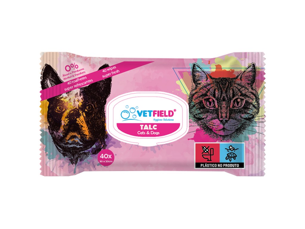 Vetfield 40 Wet Wipes — Talc para Cão e Gato