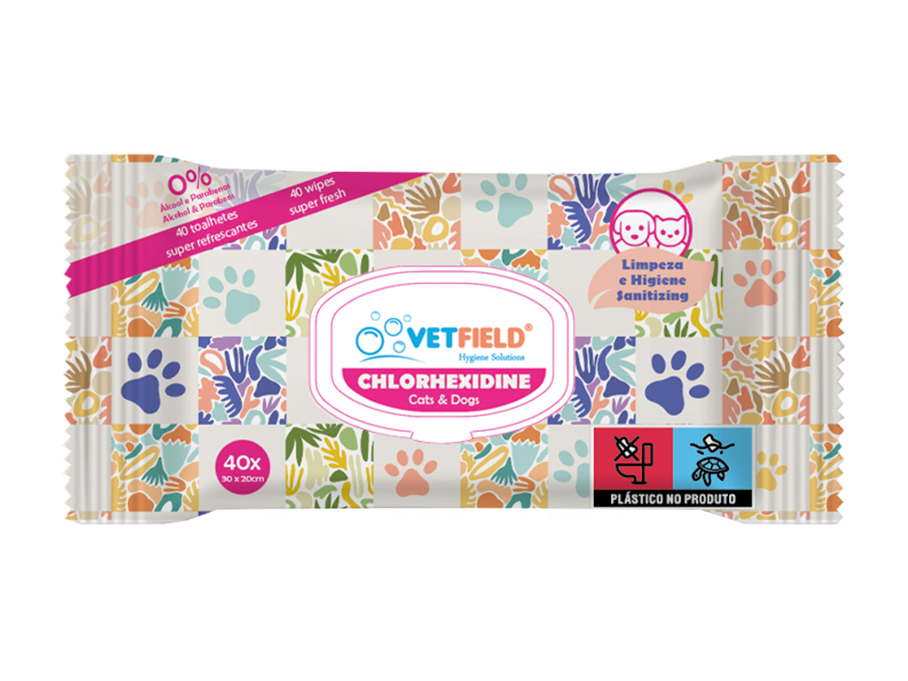 Vetfield 40 Wet Wipes — Chlorhexidine para Cão e Gato