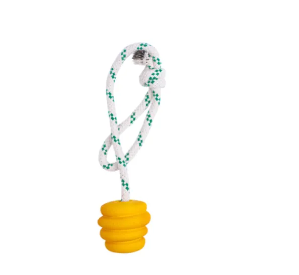 [KDC38] GS Natural Rubber Ball Rope Toy - Yellow (S)