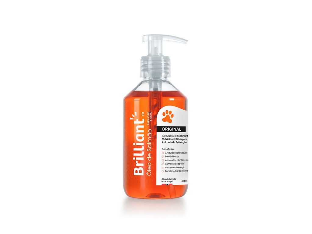 Brilliant Salmon Oil bottle with pump Suplemento para Cão e Gato 300 ml