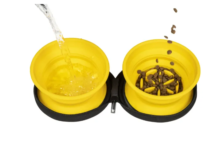 Double Travel Bowl - slowfeeder - Orange