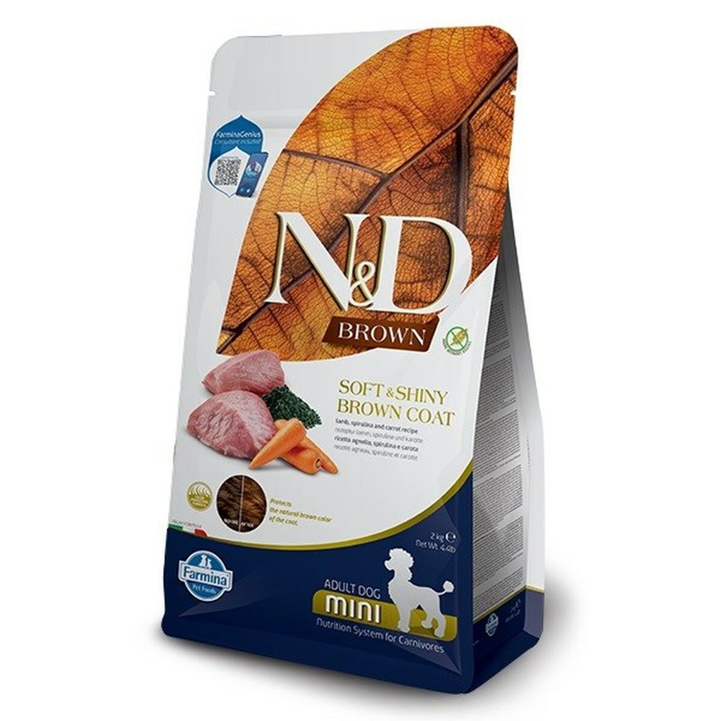 N&D Brown Dog Lamb, Carrot, Spirulina Adult Mini 2Kg