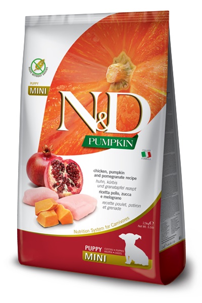N&D Pumpkin Dog Chicken, Pumpkin&Pomegranate Puppy Mini Ração Seca para Cão 2,5 kg