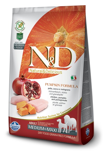 N&D Pumpkin Dog Chicken&Pomegranate Adult Med/Max Ração Seca para Cão 2,5 kg