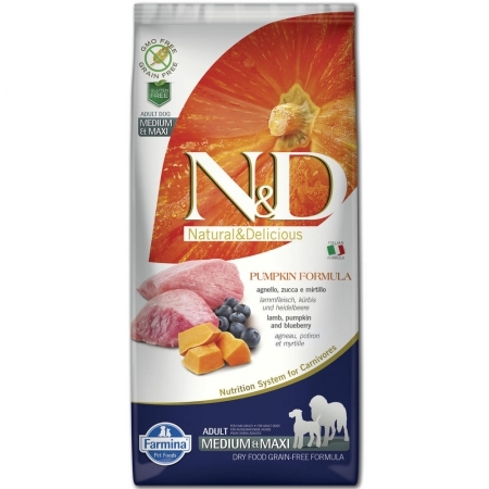 N&D Pumpkin Dog Lamb&Blueberry Adult Med/Max Ração Seca para Cão 2,5 kg