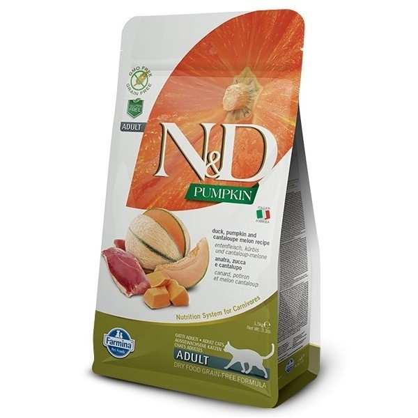 N&D Pumpkin Cat Duck, Pump&Cant Melon Adult Ração Seca para Gato 1,5 kg
