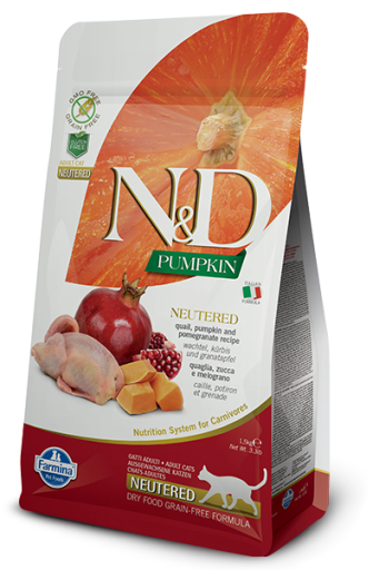 N&D Pumpkin Cat Neutered Quail&Pomegranate Adult Ração Seca para Gato 300 g