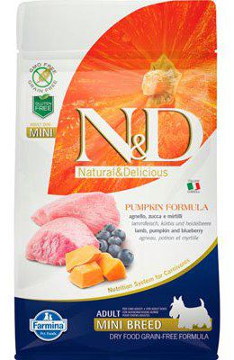 N&D Pumpkin Dog Lamb&Blueberry Adult Mini Ração Seca para Cão 2,5 kg