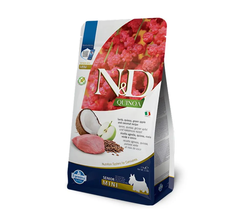 [QS1] Farmina N&D Quinoa Senior Mini Borrego, Maçã Verde e Coco Ração Seca para Cão 1,5 kg