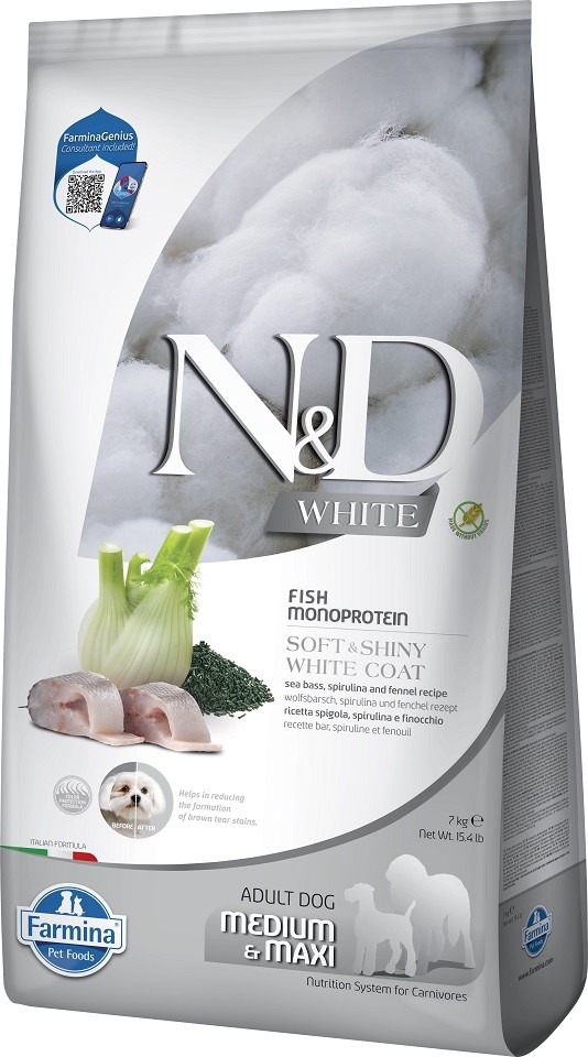 [W2640] N&D White Dog Sea Bass, Fennel Spirulina Adult Med/Max 7Kg