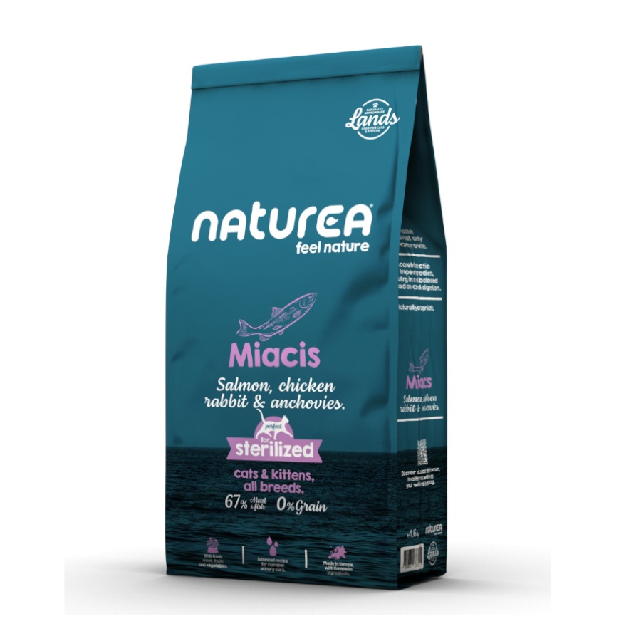 Naturea Lands Miacis Salmon, Chicken, Rabbit & Anchovies Ração Seca para Gato 350 g