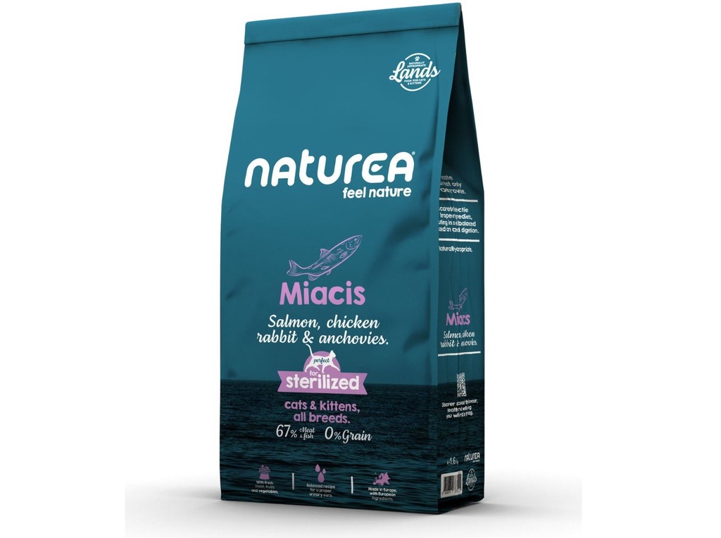Naturea Lands Miacis Salmon, Chicken, Rabbit & Anchovies Ração Seca para Gato 1,6 kg