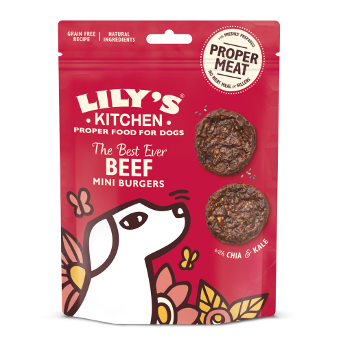 Lily's Kitchen Vaca, Mini Hamburgers com Chia e Couve Snacks para Cão 70 g