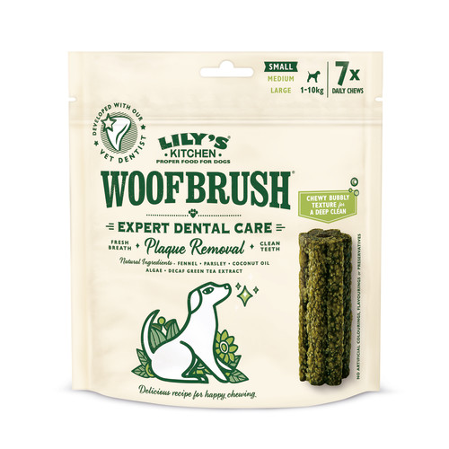 Lily's Kitchen Woofbrush Snack Dentário Small (Erva Doce, Salsa, Óleo de Coco, Algas, Extrato de Chá Verde Descafeinado) Snacks para Cão 154 g