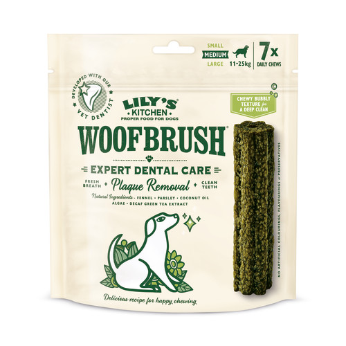 [12580328] LILY'S KITCHEN Woofbrush Snack Dentário Medium (Erva Doce, Salsa, Óleo de Coco, Algas, Extrato de Chá Verde Descafeinado) Snacks 196g
