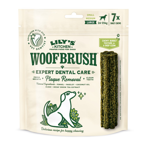 [12580350] LILY'S KITCHEN Woofbrush Snack Dentário Large (Erva Doce, Salsa, Óleo de Coco, Algas, Extrato de Chá Verde Descafeinado) Snacks 329g