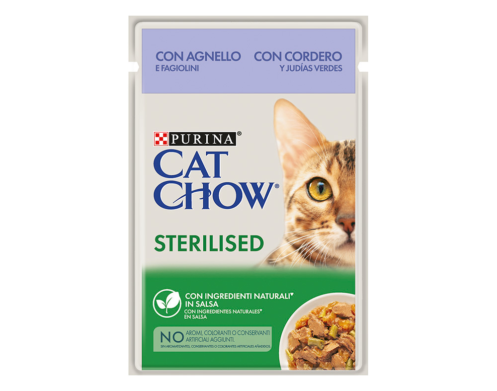 Purina Cat Chow Sterilized Borrego e Feijão Verde Húmido (SingleServe) Alimento Húmido para Gato 85 g