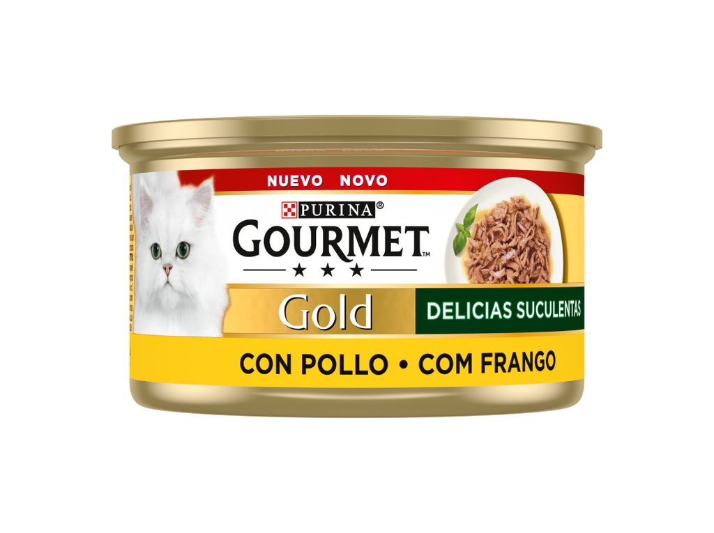 Gourmet Gold Delicias Suculentas Frango Húmido (SingleServe) Alimento Húmido para Gato 85 g
