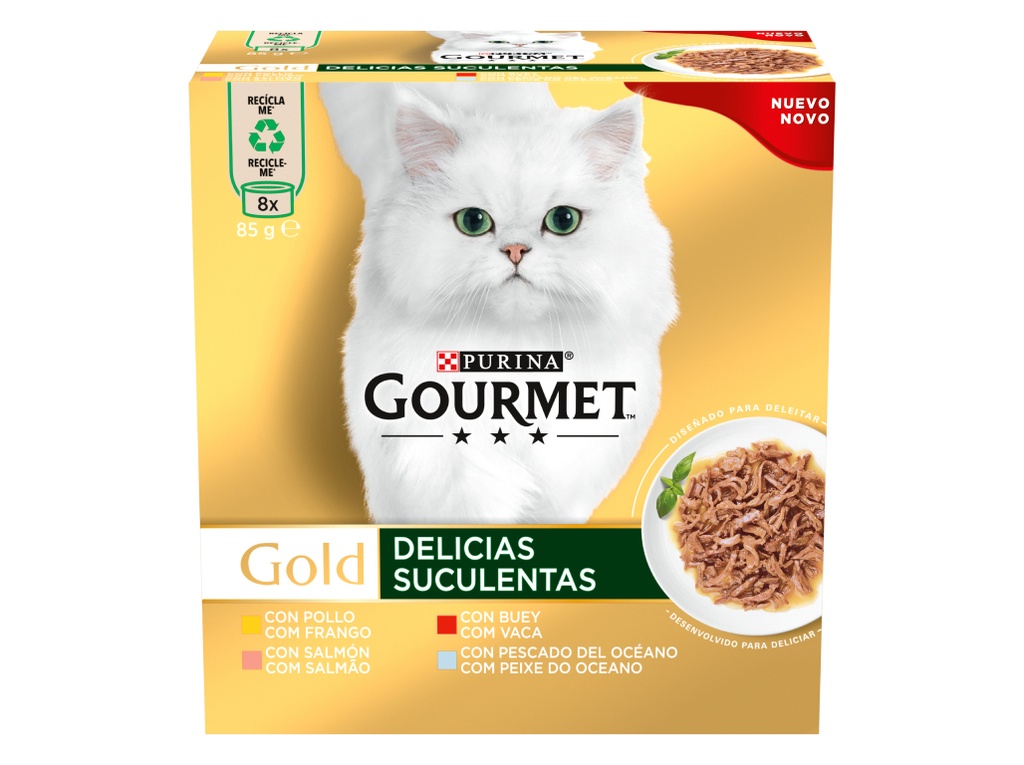 Gourmet Gold Delicias Suculentas Misto Húmido (SingleServe) Alimento Húmido para Gato 8 × 85 g