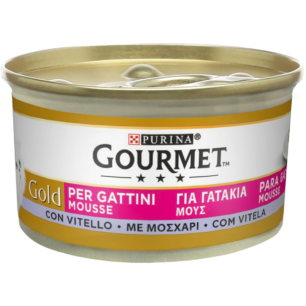 Gourmet Gold Mousse Gatinhos Vitela Húmido (SingleServe) para Gato 85 g
