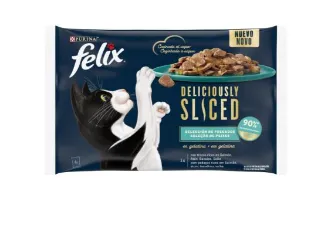 Felix Deliciously Sliced Gato Adulto Seleção de Peixes em Gelatina Alimento Húmido 4 × 80 g
