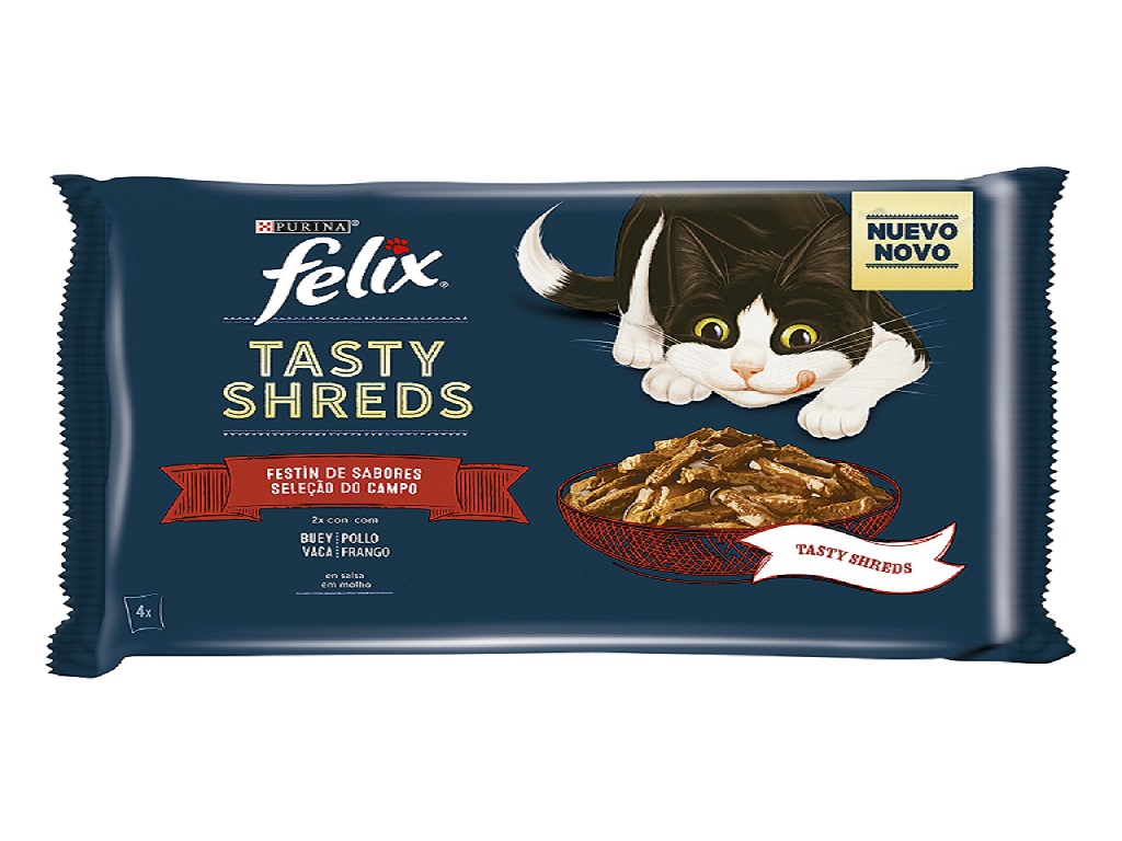 FELIX Tasty Shreds Seleção do Campo Vaca e Frango Húmido (SingleServe) (4x80G)