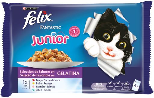 Felix Fantastic Junior Húmido (SingleServe) Alimento Húmido para Gato 4 × 85 g