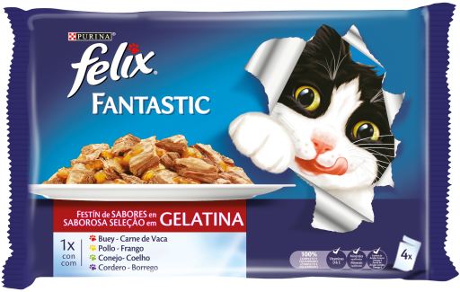 Felix Fantastic Banquete de Carnes Húmido (SingleServe) Alimento Húmido para Gato 4 × 85 g