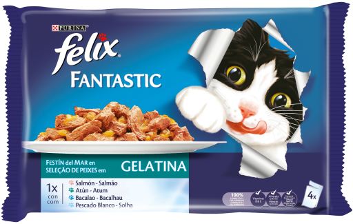 Felix Fantastic Banquete do Mar Húmido (SingleServe) Alimento Húmido para Gato 4 × 85 g