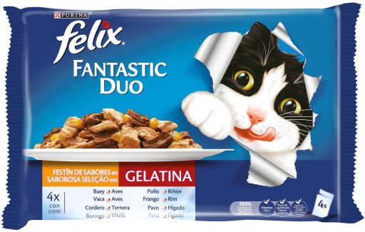 Felix Fantastic Duo Delicious Saborosa Selecção Húmido (SingleServe) Alimento Húmido para Gato 4 × 85 g