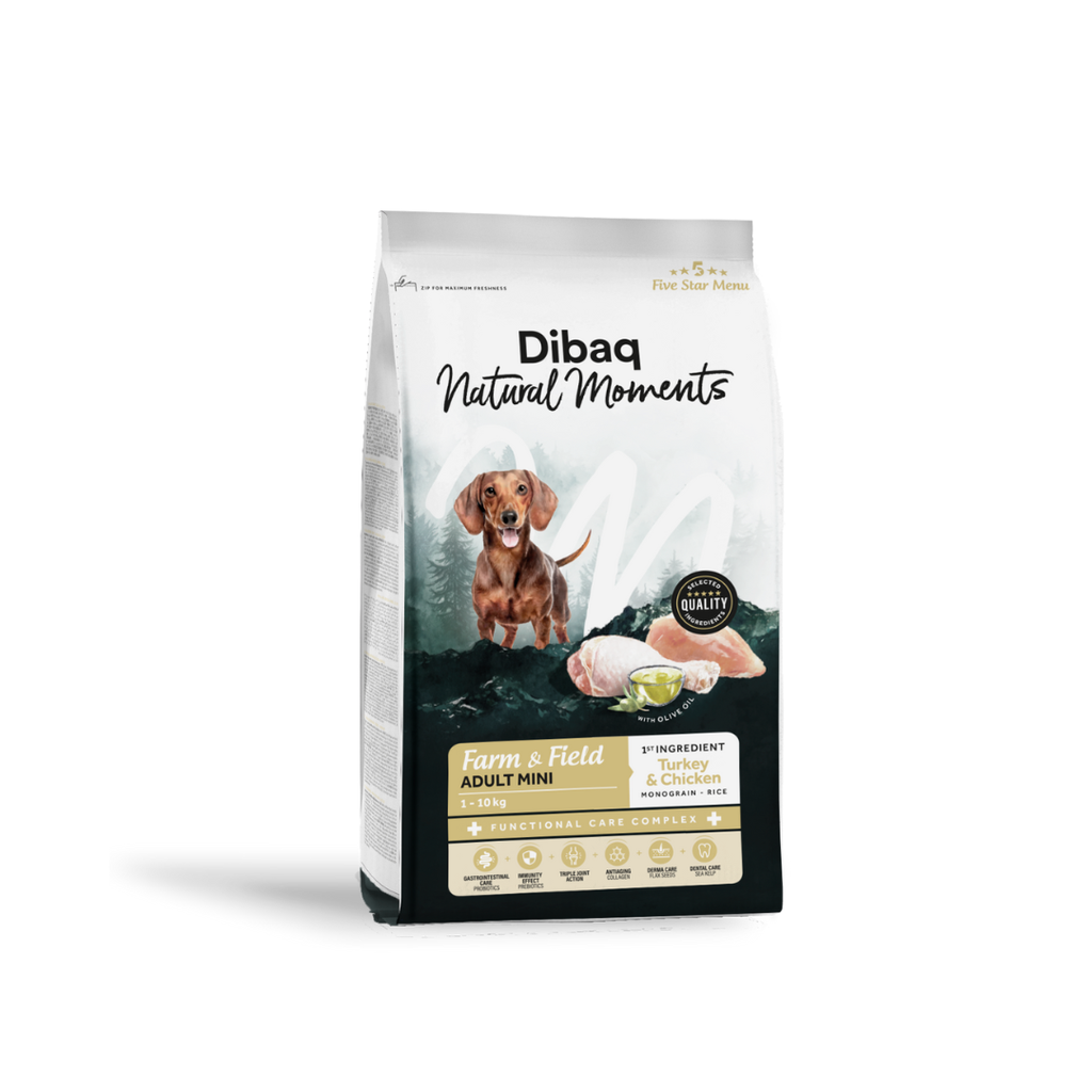 Dibaq Natural M. Adulto Mini F&F Peru e Frango Ração Seca para Cão 2 kg