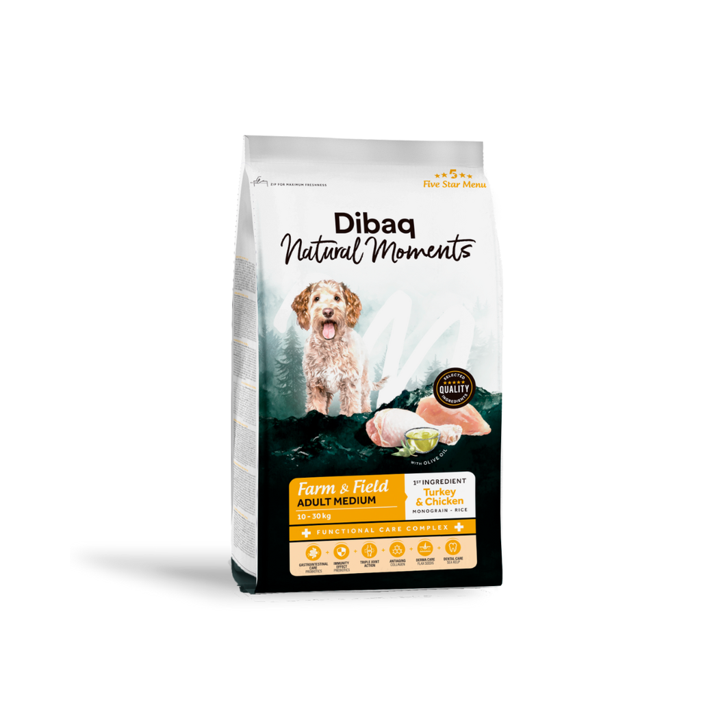 Dibaq Natural M. Adulto Médio F&F Peru e Frango Ração Seca para Cão 2 kg