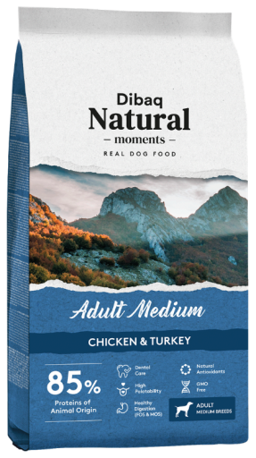Dibaq Natural M. Adulto Medium Frango&Peru Ração Seca para Cão 15 kg