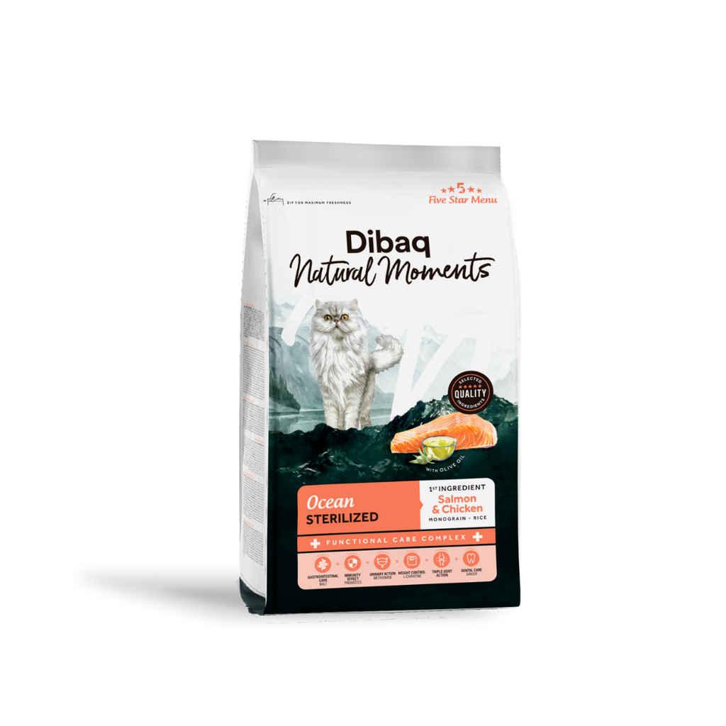 Dibaq Natural M. Gato Ocean Sterelized Salmao e Frango Ração Seca 1,5 kg