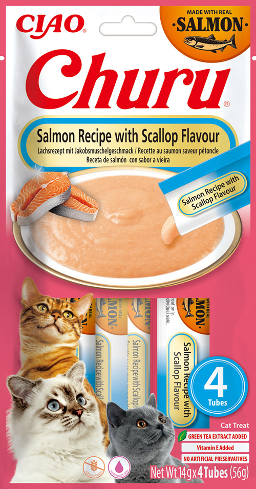 [EU683] INABA Salmon Churu Salmão com Vieira Snack Cremoso para Gato 4 un.