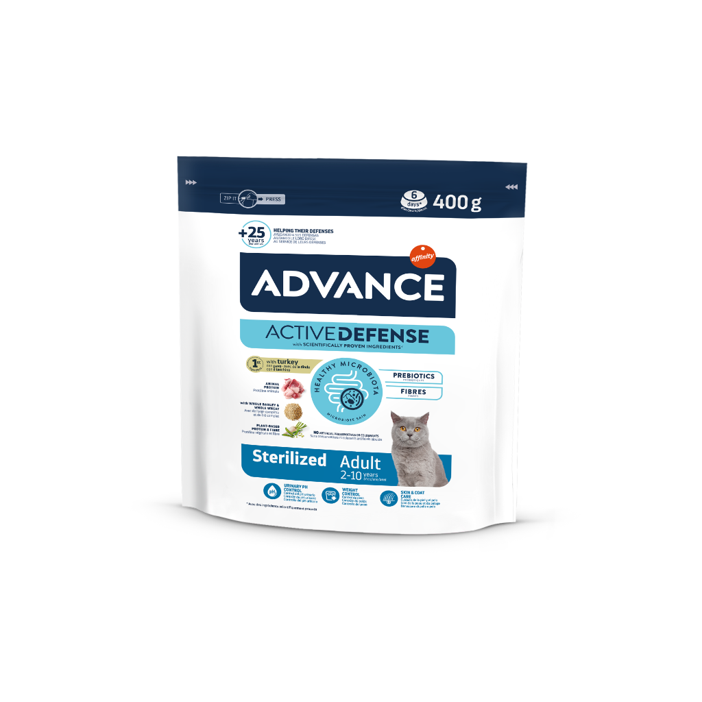 Advance Sterilized Peru e Arroz Ração Seca para Gato 400 g