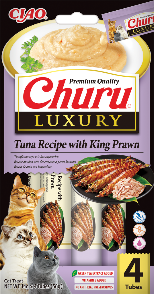 Churu Luxury Receita de Atum com Camarão 4 × 14 g Snack para Gato