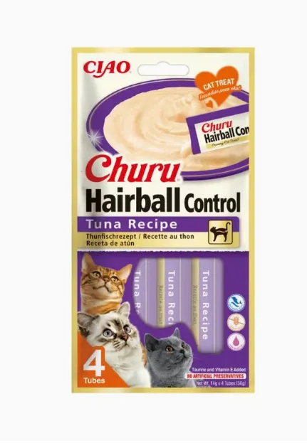 Churu Cat Hairball Receita Atum 4 × 14 g Snack para Gato