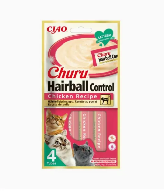 Churu Cat Hairball Receita Frango 4 × 14 g Snack para Gato