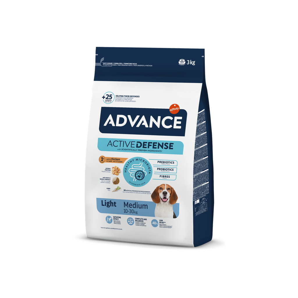 Advance Medium Light Frango e Arroz Ração Seca para Cão 3 kg
