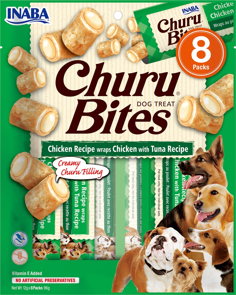 Churu Dog Bites Receita de Frango com Atum 8 × 12 g Snack para Cão