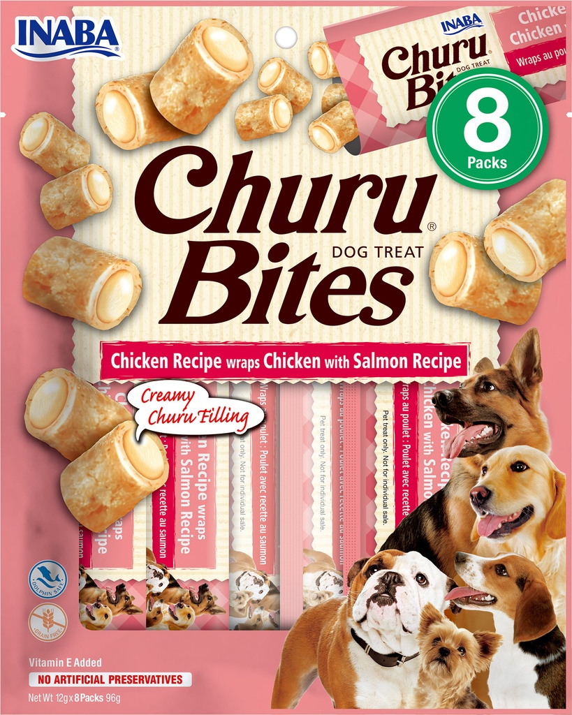 [EUD723] INABA Churu Bites Frango com Salmão Snack para Cão 8 × 12 g