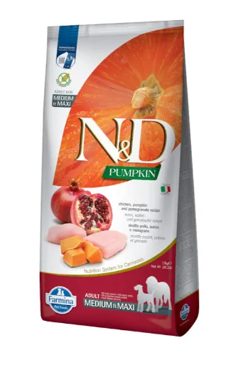 [K1130] N&D Pumpkin Chicken, Pumpkin&Pomegr Puppy Med/Maxi Ração Seca para Cão 2,5 kg