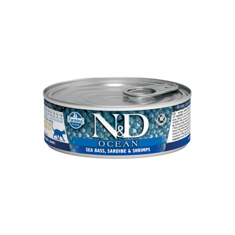 N&D Pack Ocean Tuna, Sardine & Shrimp Adult Lata Alimento Húmido para Gato 70 g