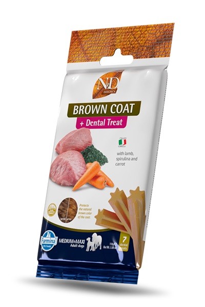 N&D Brown Coat Dog Lamb Carrot Spirulina Bisc Med/Maxi Dent Treat Snack para Cão