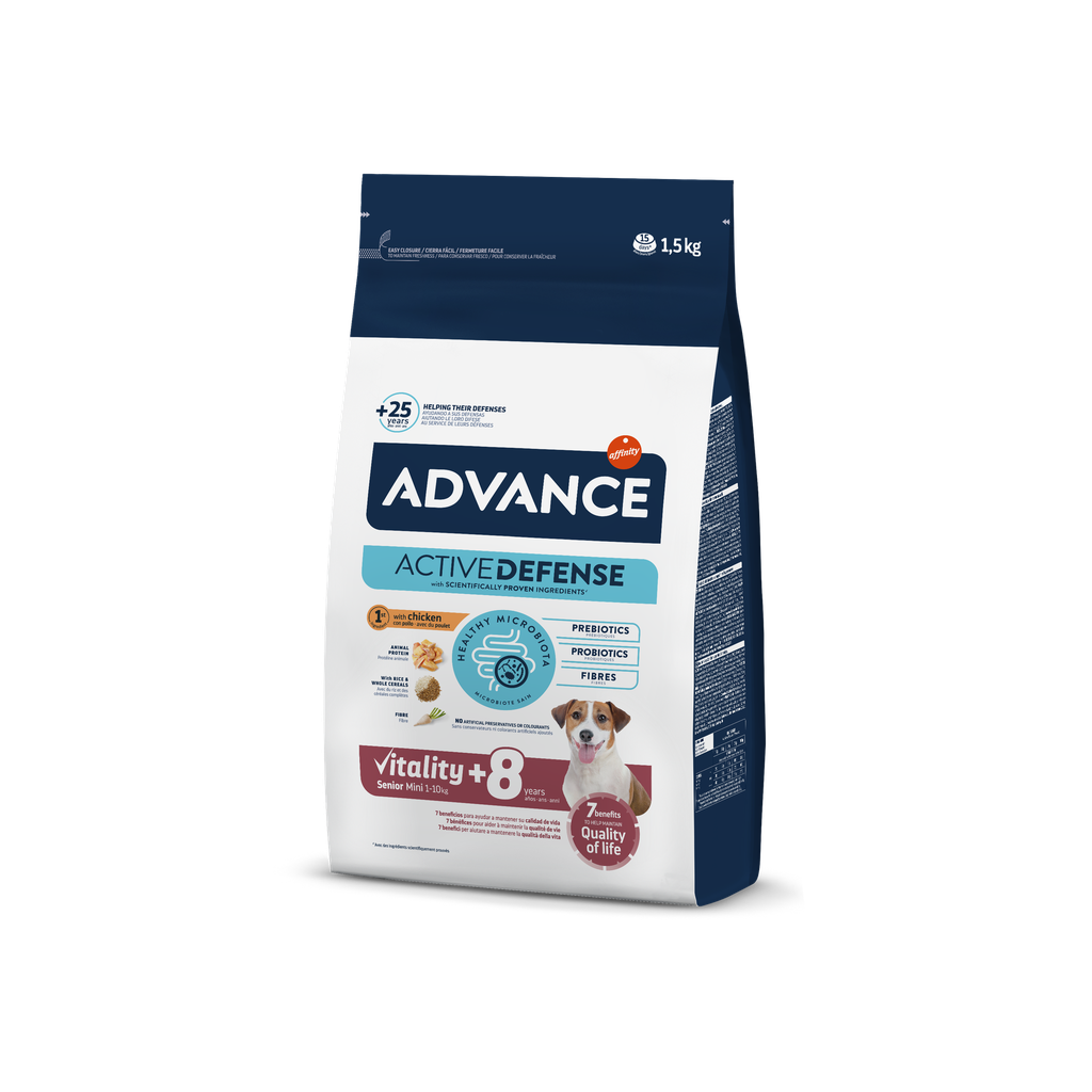 Advance Mini Senior Frango e Arroz Ração Seca para Cão 1,5 kg