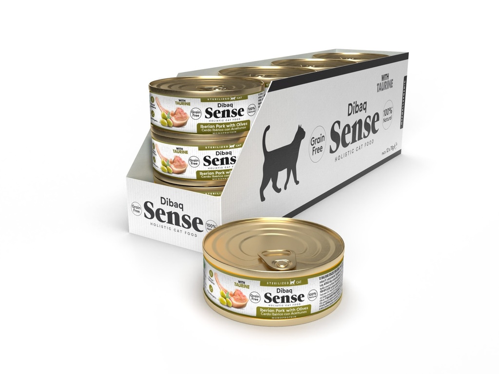 Dibaq Sense Cat Grain Free Esterilizado Porco Ibérico lata Alimento Húmido para Gato 70 g